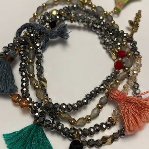 Faceted Crystal Stretch Bracelets With Tassel Charms NEW